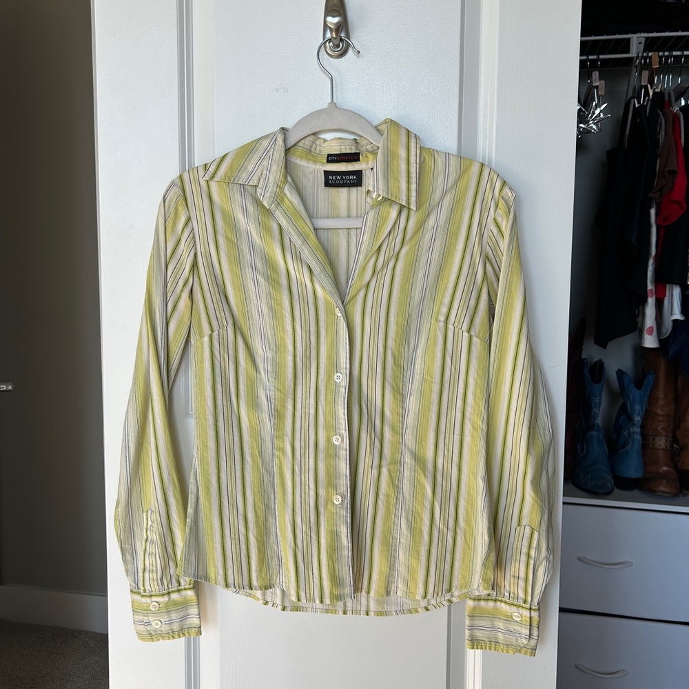 Green and White Striped Button Up
